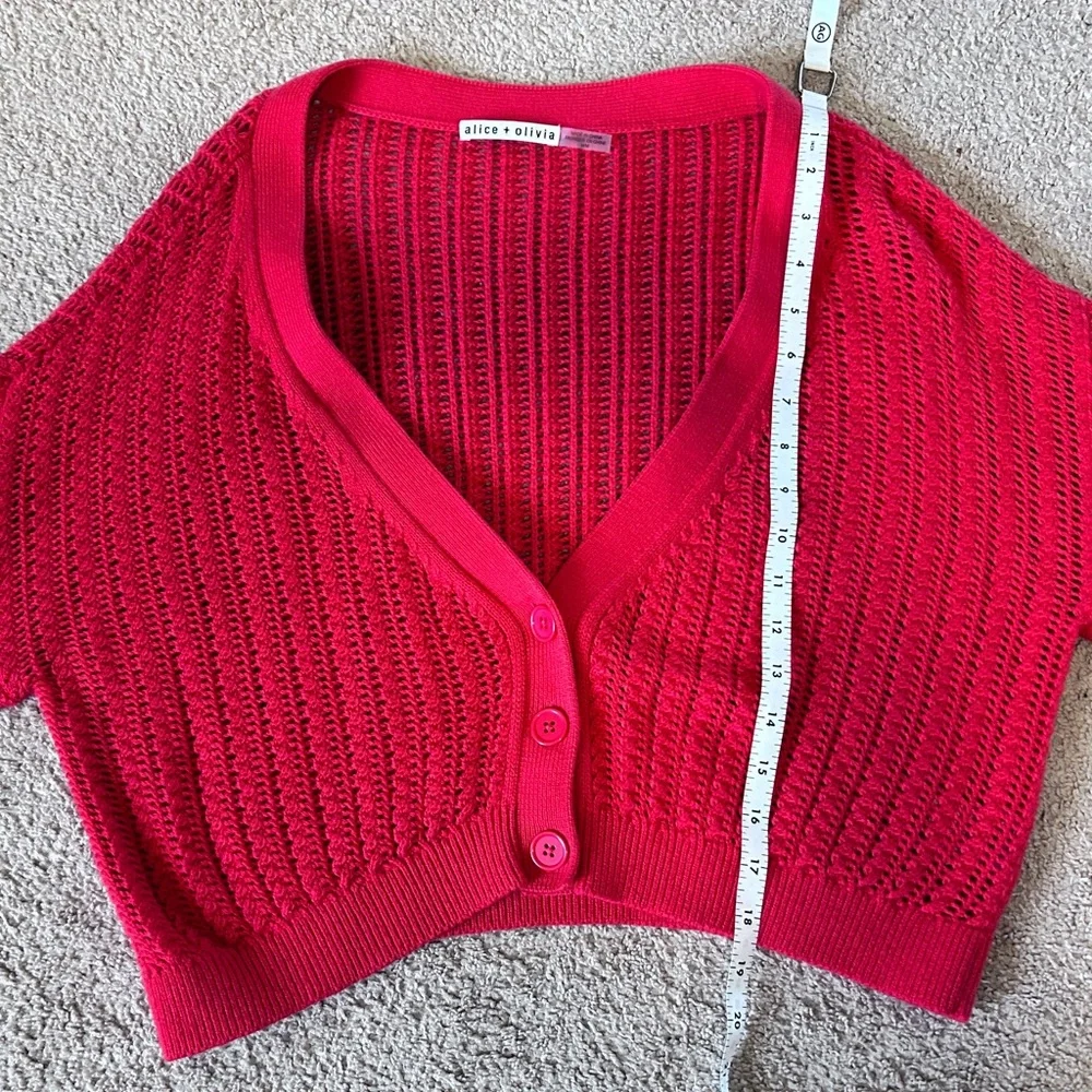 Alice + Olivia Windsor Deep V Slouchy Cable Knit Cardigan in Bright Poppy (red) - Picture 8 of 15